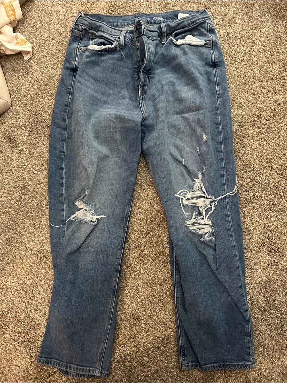 Old Navy Distressed Straight Leg Jeans in Medium Blue